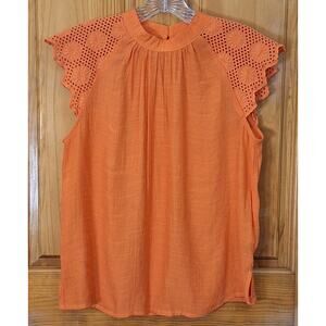 Nanette Lepore Shirt Women's Medium Orange Lace Fairycore Whimsical Earthy